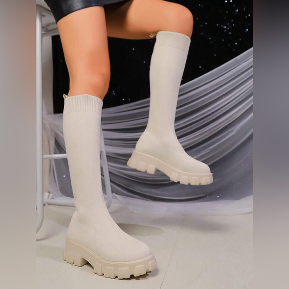 NWOT Knit Pull-On Stretch Thigh High Boots - Picture 1 of 5